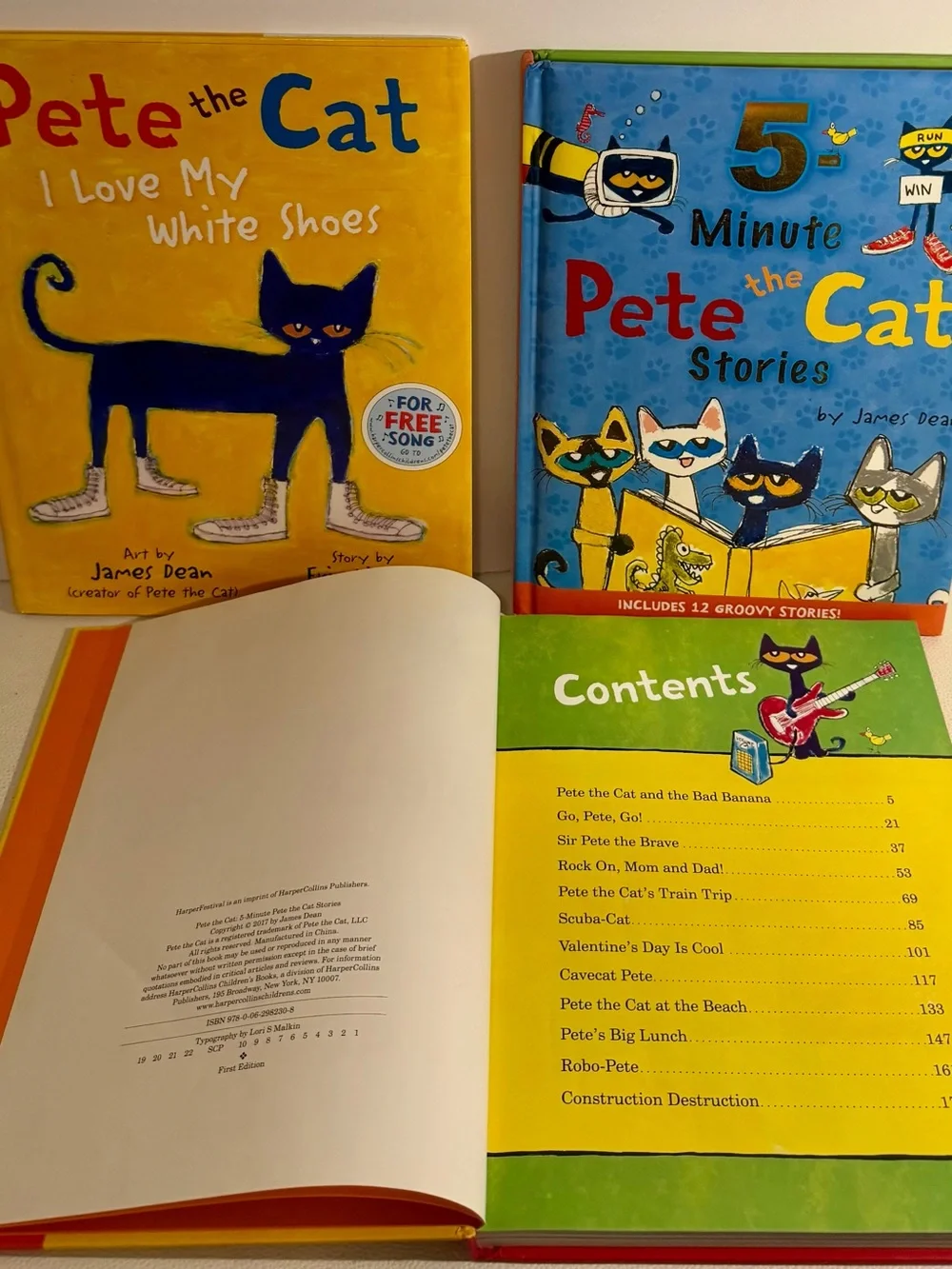 Pete the Cat 3 Hardcover Book Lot 5-Minute Stories I Love My White Shoes Kids